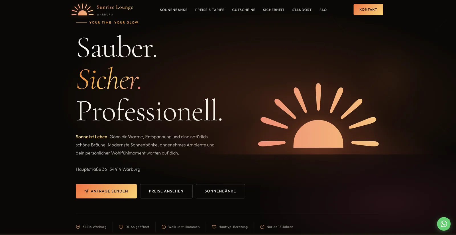 Startseite der Webseite von Sunrise Lounge Warburg